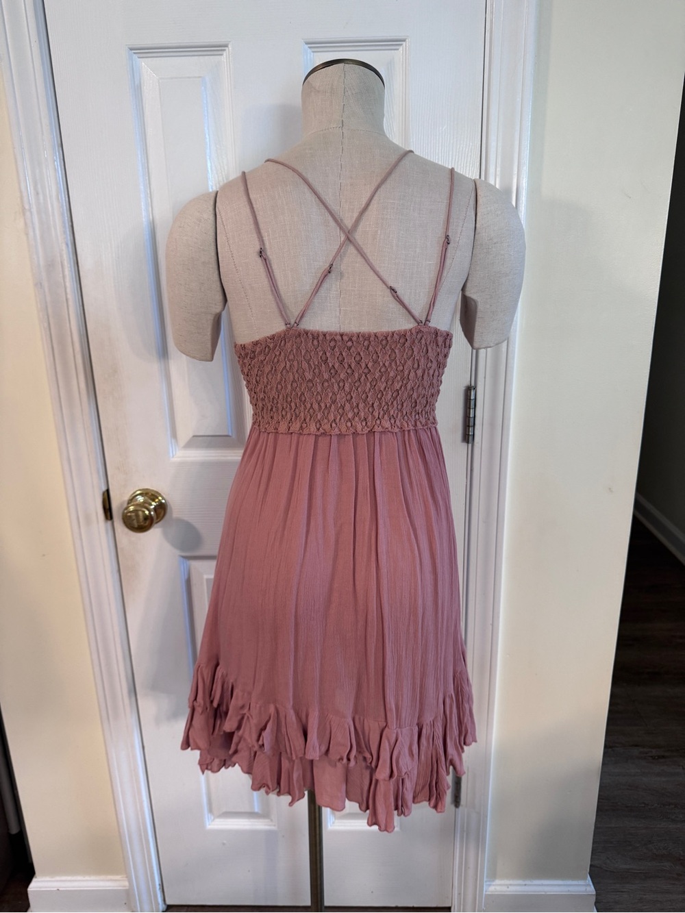 Free People One Dusty Rose Lace Slip Dress Boho Mini S Crochet Babydoll Festival - Picture 5 of 12